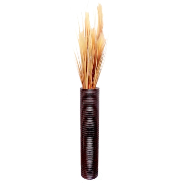 Uniquewise Brown Decorative Contemporary Mango Wood Ribbed Design Cylinder Shaped Floor Vase, 30 Inch QI004432.M - main